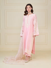 3 Piece - Pure Cotton Net Embroidered Suit S110076