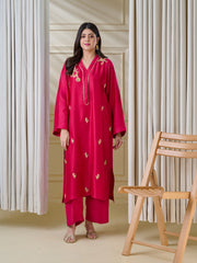 2 Piece- Pure Silk Net Embroidered Suit S110125