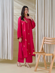 2 Piece- Pure Silk Net Embroidered Suit S110125