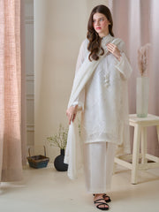 3 Piece - Pure Cotton Net Embroidered Suit S110151