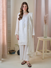 3 Piece - Pure Cotton Net Embroidered Suit S110151