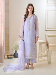 3 Piece - Pure Organza Embroidered Suit S110143