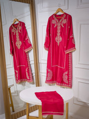 2 Piece- Pure Silk Net Embroidered Suit S110287