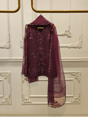 3 Piece - Pure Cotton Net Embroidered Suit S111793