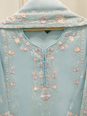 3 Piece - Pure Embroidered Cotton Net Suit S112446