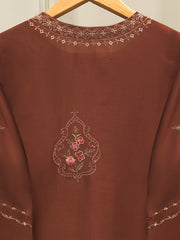 3 Piece- Pure Embroidered Sheesha Silk Suit S112858