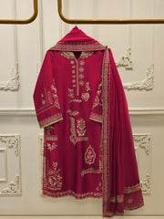 3 Piece- Pure Embroidered Sheesha Silk Suit S112897