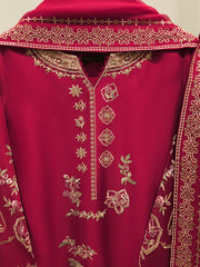 3 Piece- Pure Embroidered Sheesha Silk Suit S112897