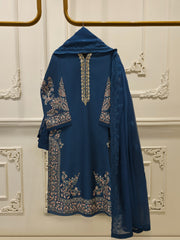 3 Piece- Pure Embroidered Sheesha Silk Suit S112899