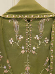 3 Piece - Pure Embroidered Cotton Net Suit S112928