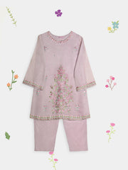 (Kids) 2 Piece - Embroidered Cotton Net Suit KD096