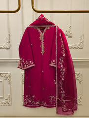 3 Piece- Pure Sheesha Silk Embroidered Suit S114551