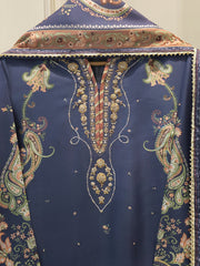 3 Piece- Pure Printed Raw Silk Embroidered Suit S114712