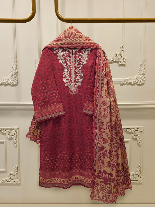 2-Piece Digital Printed & Embroidered Cambric Suit S114837