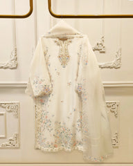 3 Piece- Pure Sheesha Silk Embroidered Suit MTO0005 (Made to Order)