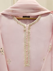 3 Piece- Pure Silk Net Embroidered Suit S111749