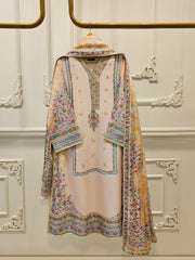 3 Piece- 100% Pure Raw Silk Embroidered Suit S111866