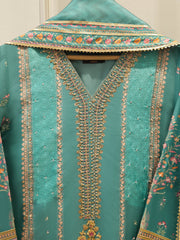 3 Piece- 100% Pure Raw Silk Embroidered Suit S111865