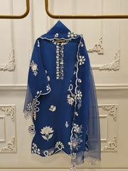 3 Piece - Pure Organza Embroidered Suit S111872