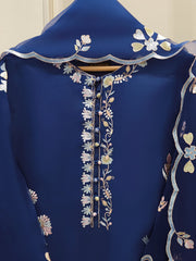3 Piece - Pure Organza Embroidered Suit S111872