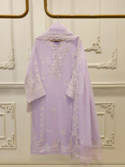 3 Piece - Pure Chiffon Embroidered Suit S112023