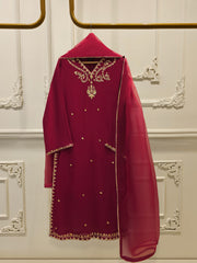 3 Piece - Pure Embroidered Cotton Net Suit S112083