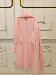 3 Piece - Pure Embroidered Cotton Net Suit S112110