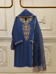 3 Piece- Pure Embroidered Sheesha Silk Suit S112338