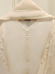3 Piece- Pure Silk Net Embroidered Suit S112350