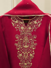 3 Piece- Pure Embroidered Sheesha Silk Suit S112368