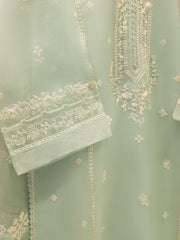 3 Piece - Pure Organza Embroidered Suit S112375