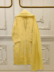 3 Piece - Pure Chiffon Embroidered Suit S112395