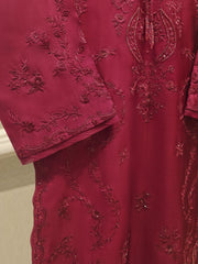 3 Piece- Pure Embroidered Sheesha Silk Suit S112399