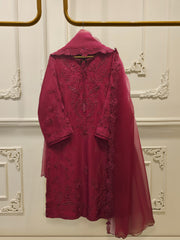 3 Piece- Pure Embroidered Sheesha Silk Suit S112399