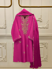 3 Piece- Pure Embroidered Sheesha Silk Suit S112415