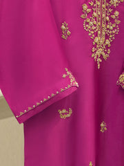 3 Piece- Pure Embroidered Sheesha Silk Suit S112415