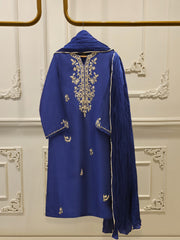 3 Piece- Pure Embroidered Sheesha Silk Suit S112418