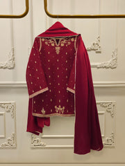 3 Piece - Pure Embroidered Cotton Net Suit S112541