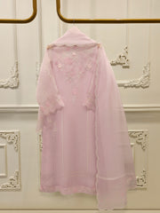 3 Piece - Pure Organza Embroidered Suit S112585