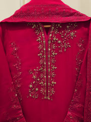 3 Piece - Pure Chiffon Embroidered Suit S112679