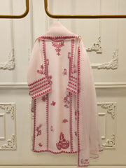 3 Piece - Pure Organza Embroidered Suit S112696