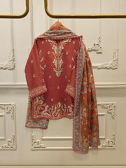 3 Piece - Pure Embroidered Cotton Net Suit S112767