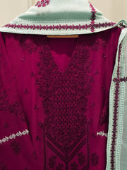 3 Piece - Pure Embroidered Cotton Net Suit S112795