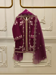 3 Piece- Pure Embroidered Sheesha Silk Suit S112927