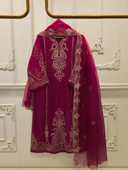 3 Piece- Pure Embroidered Sheesha Silk Suit S112832
