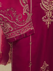 3 Piece- Pure Embroidered Sheesha Silk Suit S112832