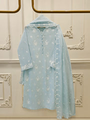 3 Piece - Pure Embroidered Cotton Net Suit S113114