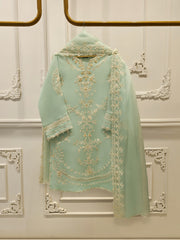 3 Piece - Pure Organza Embroidered Suit S113260
