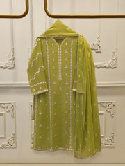 3 Piece - Pure Embroidered Cotton Net Suit S114214