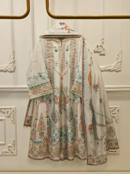 3-Piece Pure Digital Printed Silk Suit – Luxury Elegant Women's Formal Wear S114744